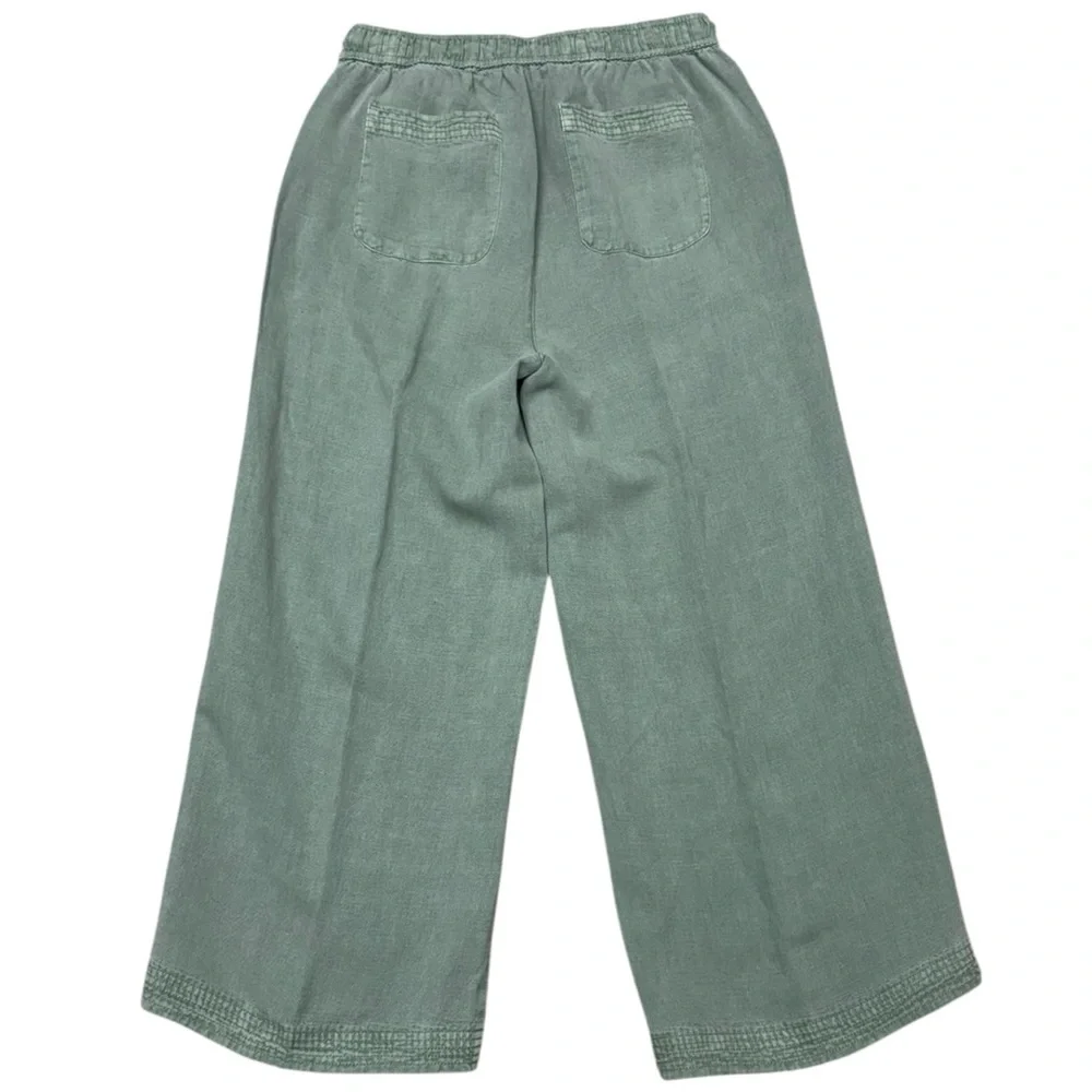 Joie Sage Green Linen Blend Wide Leg Crop Drastring Pants Medium Beach Casual - Picture 3 of 12